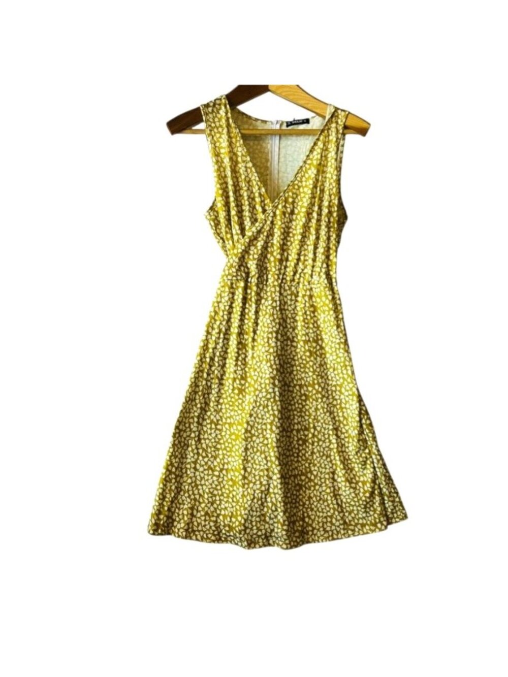 Summer dress, wrap style, tie back, gold, beige leaf design